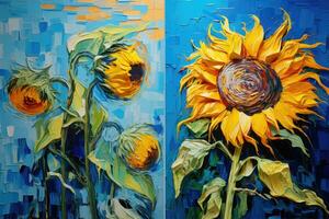 AI generated Original oil painting of sunflowers. Modern Impressionism, Flower Artwork in the style of Van Gogh, AI Generated photo