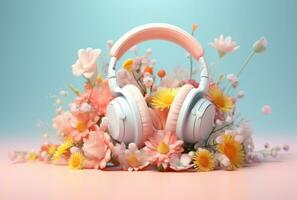 AI generated blooming headphones and flowers with gif background photo