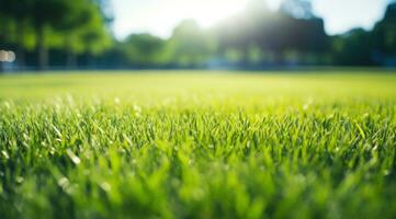 AI generated an empty field in sunny weather with healthy grass photo