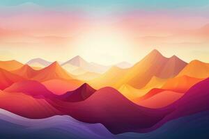 AI generated Mountain Landscape. Sunrise and Sunset. Vector Illustration, Enchanting mountain range with vibrant color gradient peaks, AI Generated photo