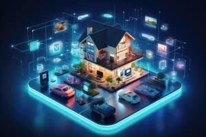 AI generated Smart home concept. Smart house connected to the Internet. Smart home system. Smart home concept. Smart home automation system, Explore the concept of the Internet of Things, AI Generated photo