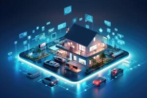 AI generated Smart home concept. Smart home automation system in smart city. Smart home automation system in smart city. Vector illustration, Explore the concept of the Internet, AI Generated photo