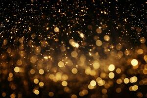 AI generated Abstract gold bokeh background. Christmas and New Year concept, Festive golden glittering background in the dark night, AI Generated photo