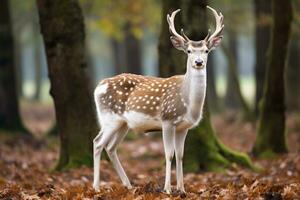 AI generated Fallow deer Dama dama in autumn forest, European fallow deer or common fallow deer, AI Generated photo