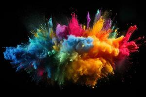 AI generated Explosion of colored powder, isolated on black background. Abstract colored background, Explosion of colored powder on a black background, AI Generated photo