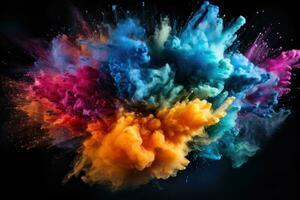 AI generated Colorful paint explosion isolated on black background. Abstract colored background, Explosion of colored powder on a black background, AI Generated photo
