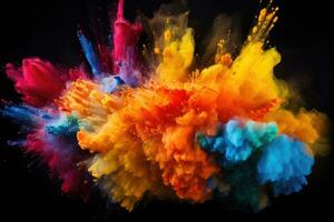 AI generated Explosion of colored powder, isolated on black background. Abstract colored background, Explosion of colored powder on a black background, AI Generated photo