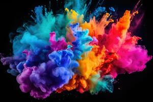 AI generated Explosion of colored powder, isolated on black background. Abstract colored background, Explosion of colored powder on a black background, AI Generated photo