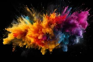 AI generated Colorful powder explosion isolated on black background. Abstract colored cloud, Explosion of colored powder on a black background, AI Generated photo