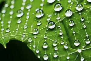 AI generated Water droplets on a green leaf. Shallow depth of field, AI Generated photo