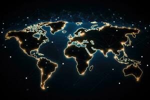 AI generated Abstract polygonal world map with glowing dots and lines on dark background, AI Generated photo