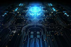 AI generated Circuit board background. Technology concept. 3d rendering toned image, Abstract gold wave on black background. Vector illustration for your design, AI Generated photo