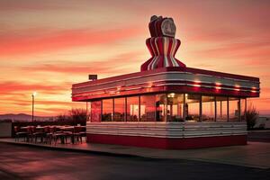 ai generado puesta de sol a un restaurante en el ciudad de fénix, Arizona, ai generado foto