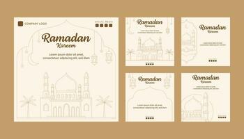ramadan vector line art or monoline style instagram post template collection