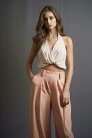 AI generated fashion model girl in light peach color wear photo