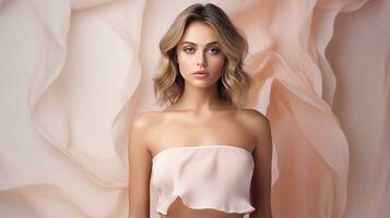 AI generated fashion model girl in light peach color wear photo