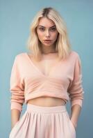 AI generated fashion model girl in light peach color wear photo