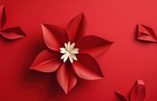 AI generated origami flower on a red background photo