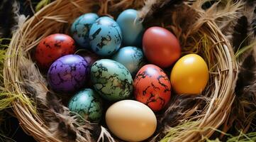 ai generado Pascua de Resurrección huevos para rebaja foto