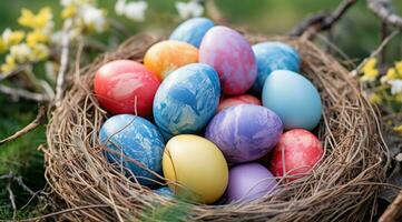 ai generado Pascua de Resurrección huevos para rebaja foto