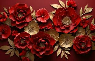 AI generated red flowers made with red paper photo