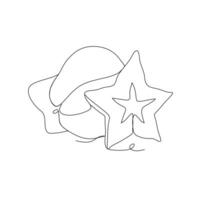 Continuous one single line drawing of star fruit icon vector illustration concept