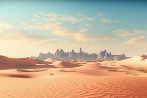 AI generated Desert landscape with sand dunes and blue sky. 3d rendering, AI Generated photo