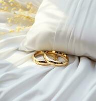 AI generated wedding rings on pillow photo