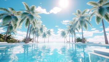 AI generated the outdoor swimming pool with palm trees photo