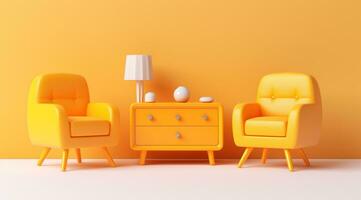 AI generated interior furniture set rendered with yellow photo