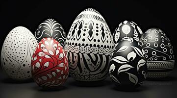 ai generado el imágenes Mira me gusta muchos pintado huevos y tener un negro y blanco diseño foto