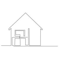 House single line continuous outline vector art drawing and simple one line home minimalist design