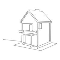 House single line continuous outline vector art drawing and simple one line home minimalist design