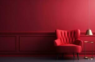 AI generated a chair sits next to a red wall and a red lamp photo