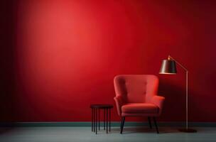 AI generated a chair sits next to a red wall and a red lamp photo