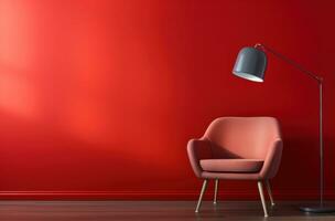 AI generated a chair sits next to a red wall and a red lamp photo