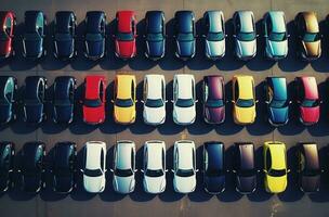 AI generated a group of colorful cars parked in rows photo