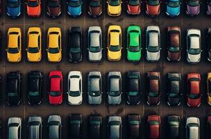 AI generated a group of colorful cars parked in rows photo