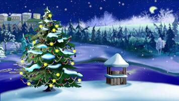 Natale albero nel Magia nevoso inverno notte video