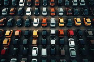 AI generated a large number of cars lined up in a parking lot photo