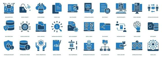 Digital Information vectors icon illustration for Data Encryption, Digital Security, Cloud Storage, Digital Files, Data Transfer, Information Access, Data Privacy, Online Documents, Digital Records