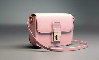 AI generated light pink bag is seen on gray background photo