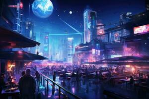 AI generated Nightlife at a nightclub in the city. Nightlife concept, A bustling city nightlife scene with vibrant neon lights, AI Generated photo