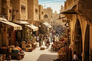 AI generated View of the market in the old city of Jerusalem circa February 2017 in Jerusalem, A bustling marketplace in a Middle Eastern town, AI Generated photo