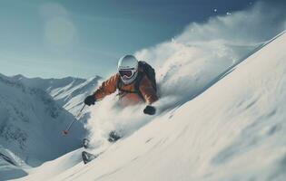 AI generated a skier in a white jacket riding downhill photo