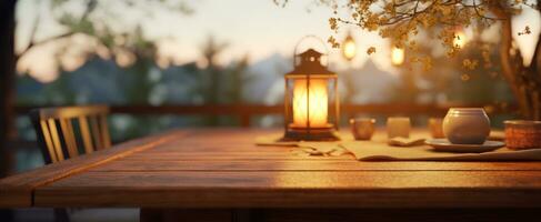 AI generated a table with lamp is set on top photo