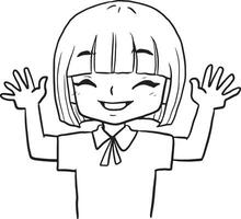 School girl cartoon doodle kawaii anime coloring page cute illustration clip art character chibi manga comic drawing vector