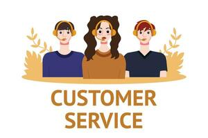 Customer service concept. People with headsets. Vector illustration in flat style