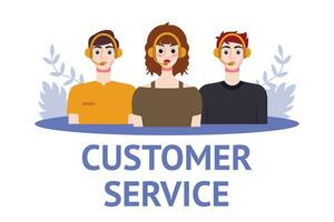 Customer service concept. People with headsets. Vector illustration in flat style