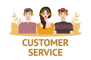 Customer service concept. People with headsets. Vector illustration in flat style